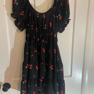 Liberty Love Black Dress with Cherry Print